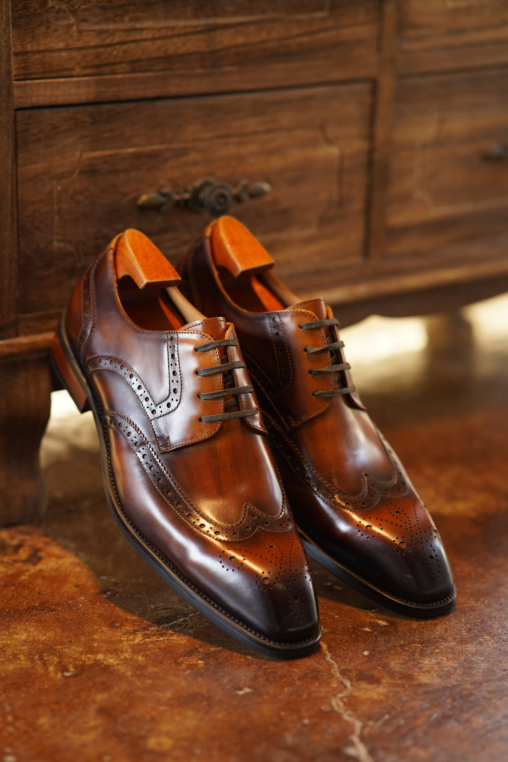 Brown Patina Lace Up Brogue Shoes | LUXE & CRAFT