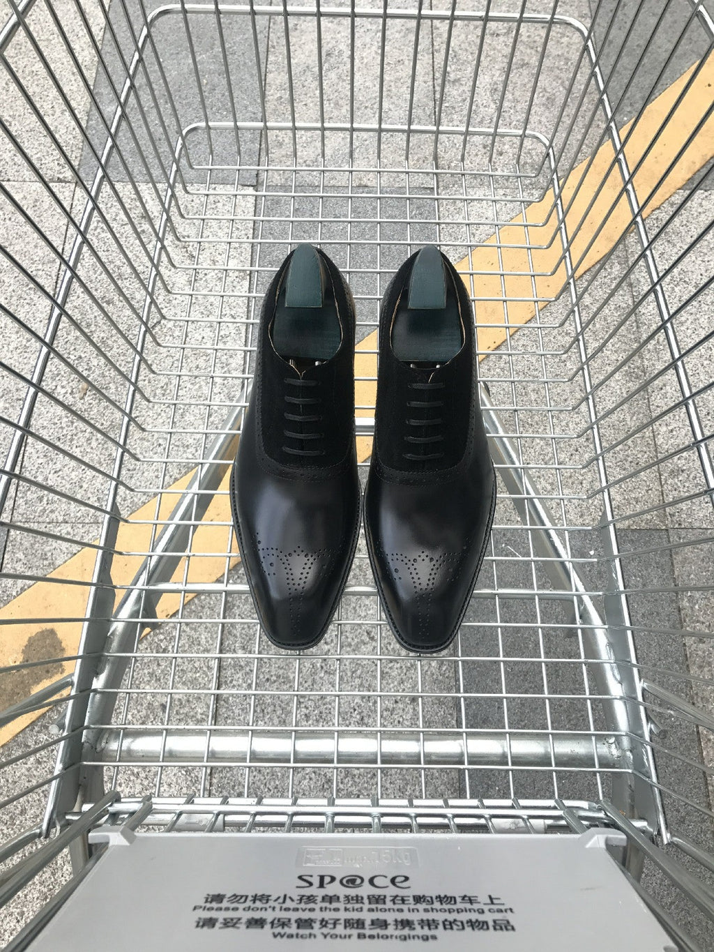 Black - Suede & Leather Brogue Derby Oxfords - Italian Square Toe | LUXE & CRAFT