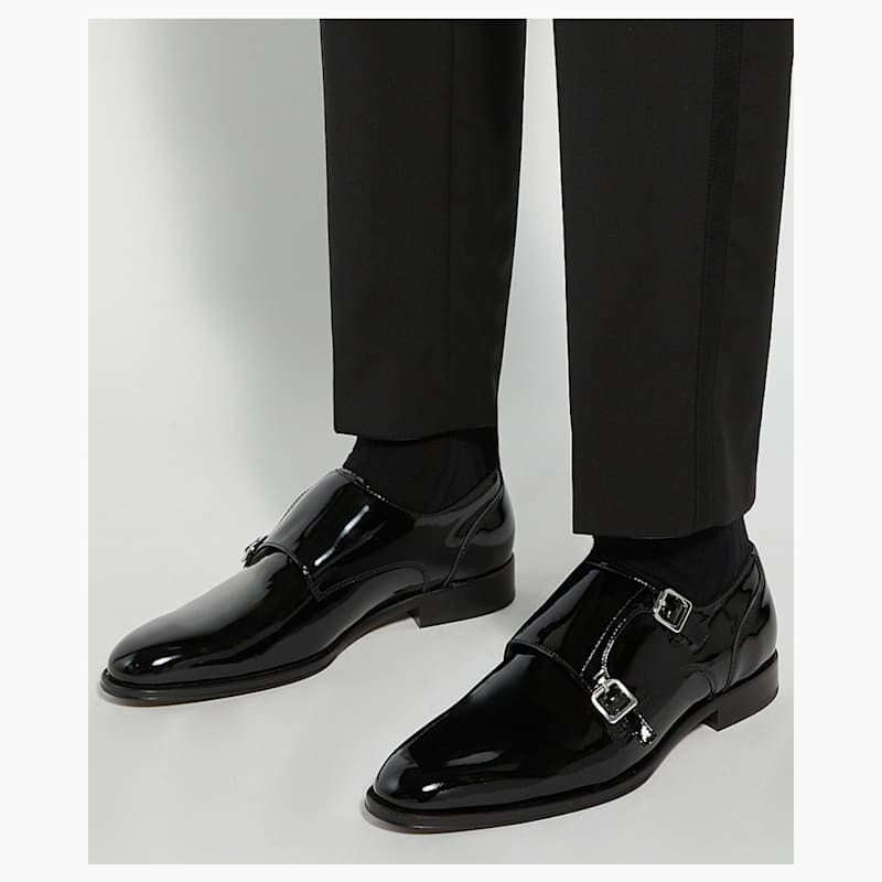 Black Patent Dual Monk Strap Shoes - Round Toe | Luxe&Craft