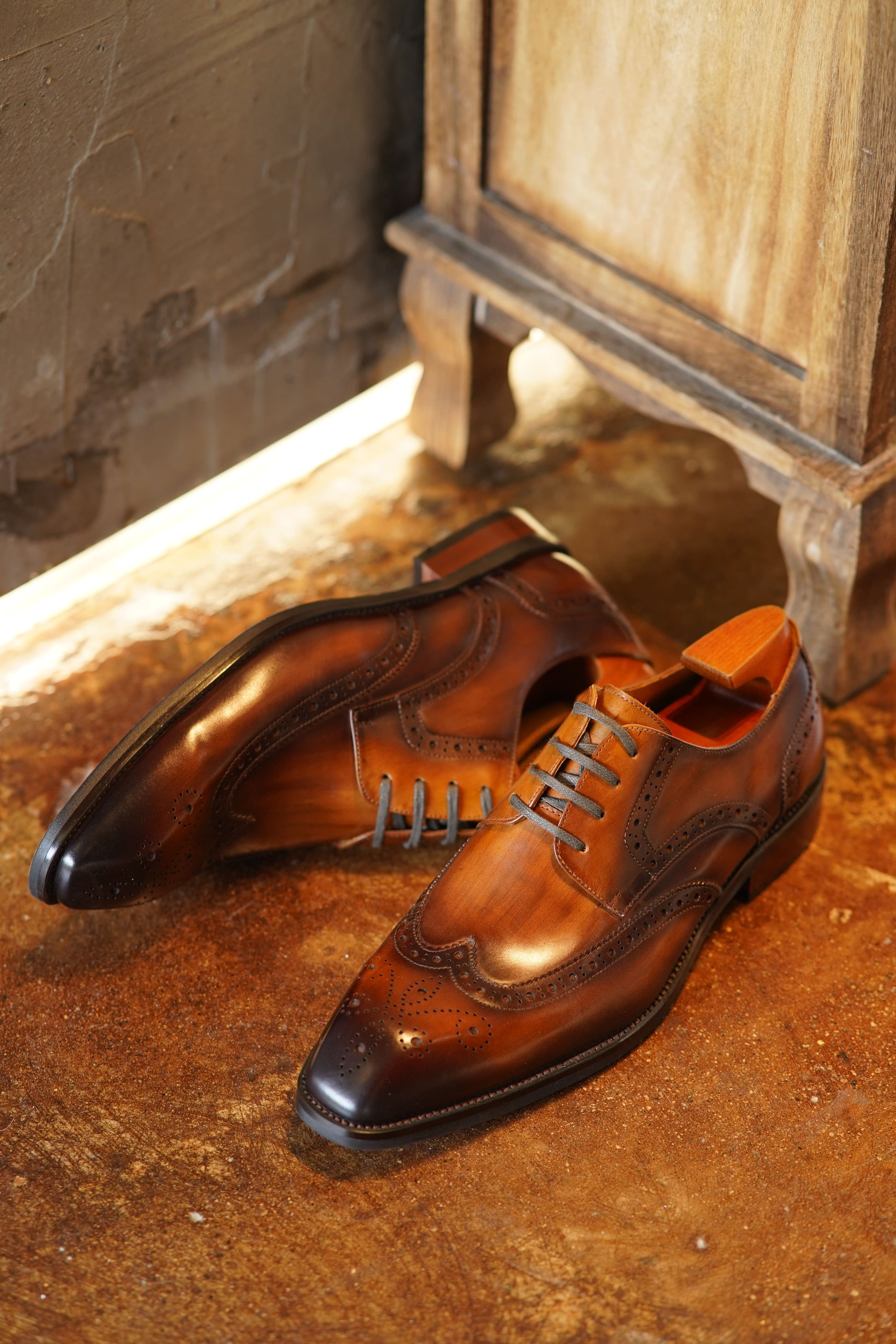 Brown Patina Lace Up Brogue Shoes | LUXE & CRAFT