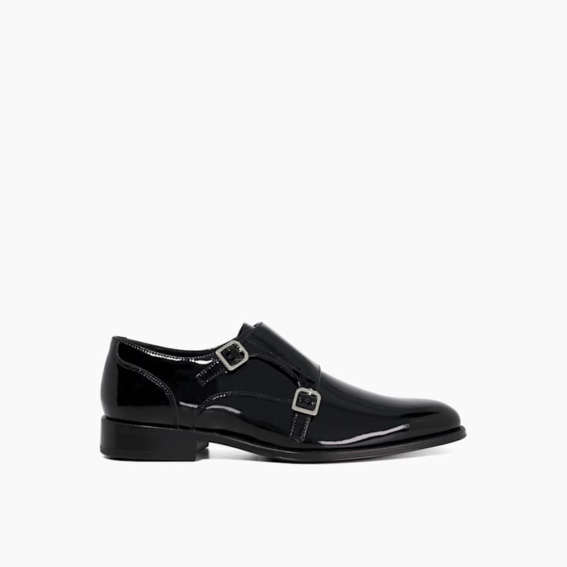 Black Patent Dual Monk Strap Shoes - Round Toe | Luxe&Craft