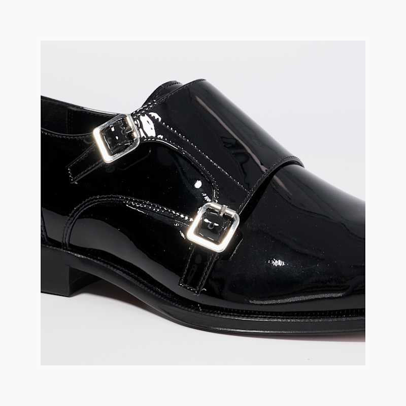 Black Patent Dual Monk Strap Shoes - Round Toe | Luxe&Craft