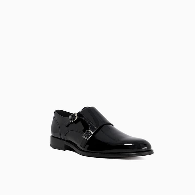 Black Patent Dual Monk Strap Shoes - Round Toe | Luxe&Craft