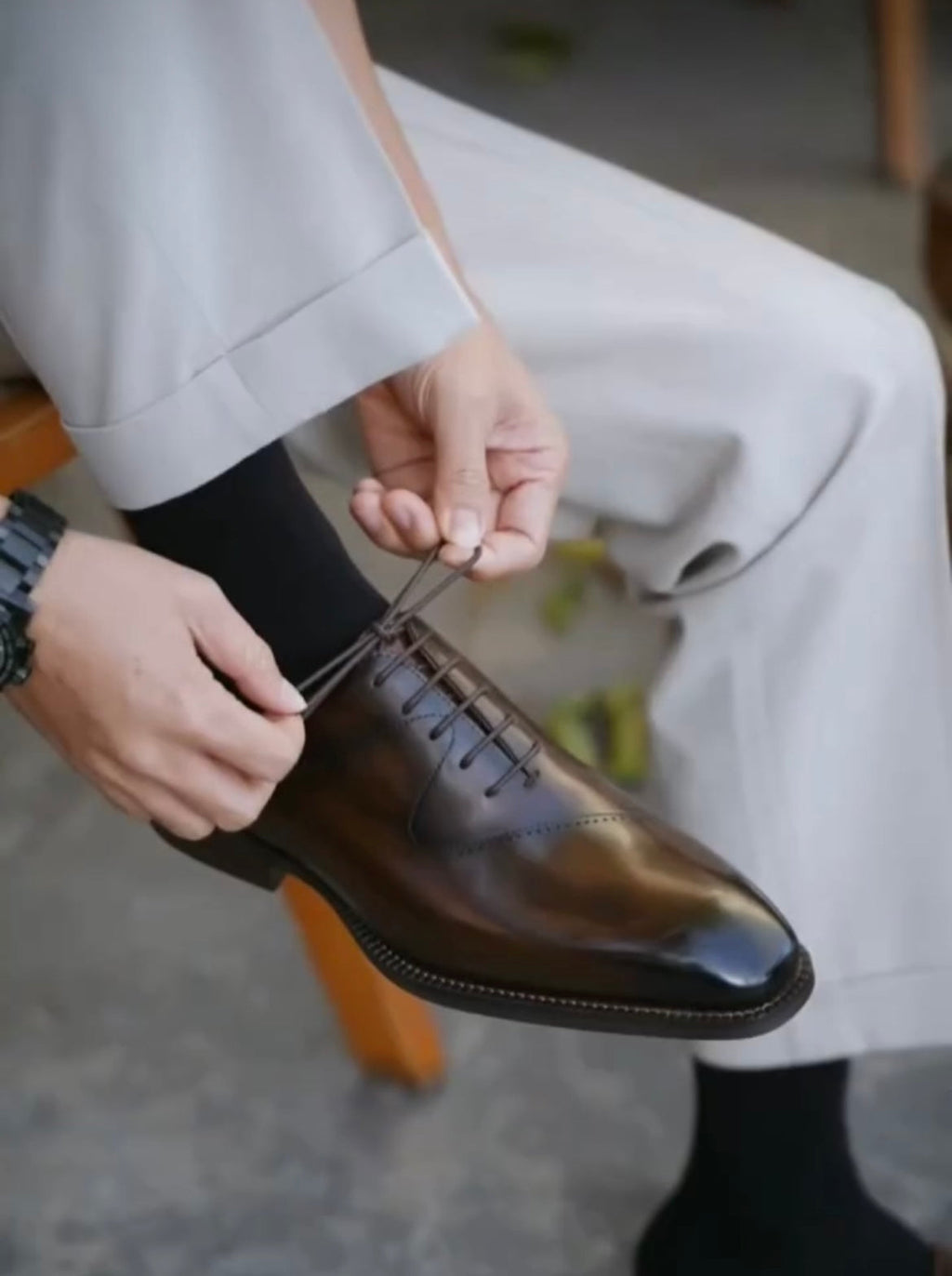 Black Wholecut Stitch Detail Formal Shoes | LUXE & CRAFT
