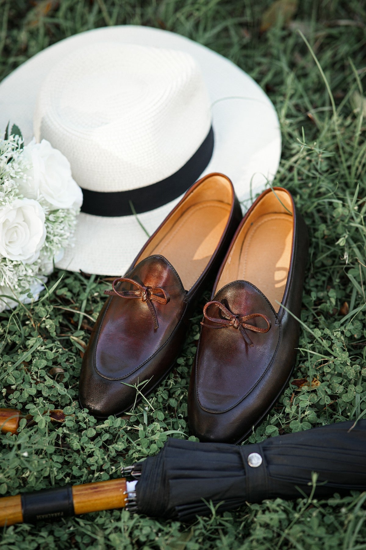 Dark Brown Hand Painted Patina Casual Wedding Tassel Slip On Loafers | LUXE & CRAFT