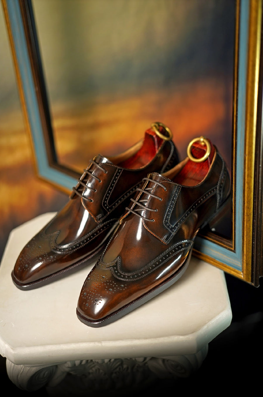 Brown Patent Lace Up Brogue Shoes | LUXE & CRAFT