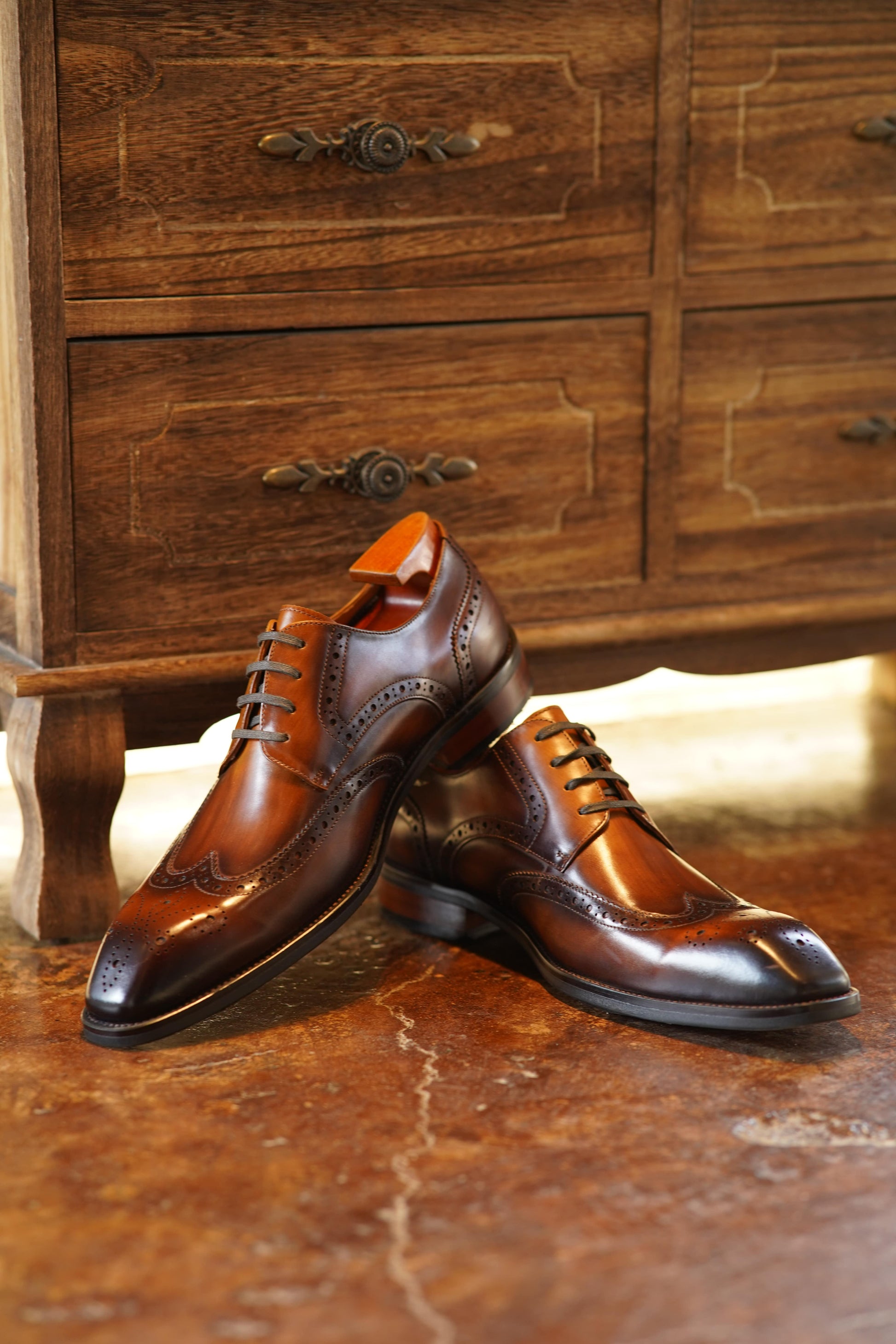Brown Patina Lace Up Brogue Shoes | LUXE & CRAFT