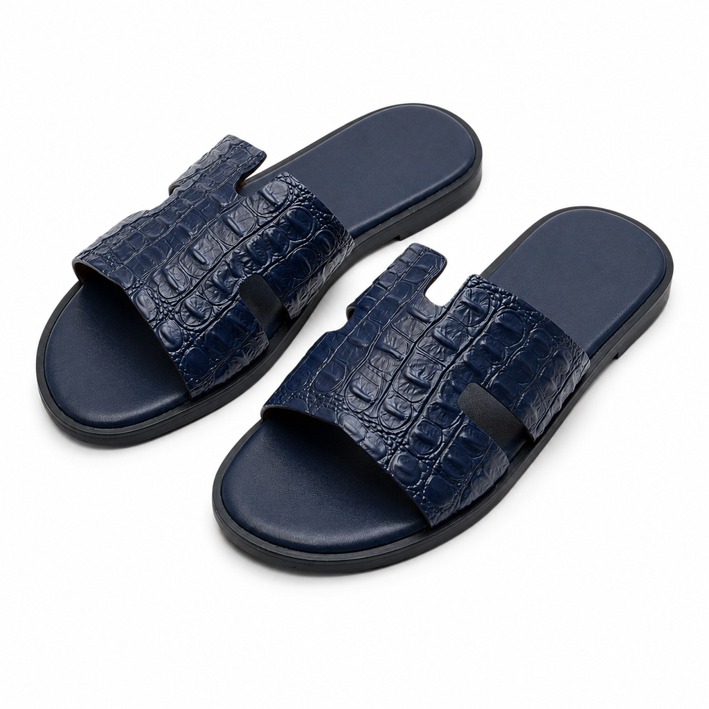 Austin Mens Slippers in Blue Reptile Leather | LUXE & CRATFS