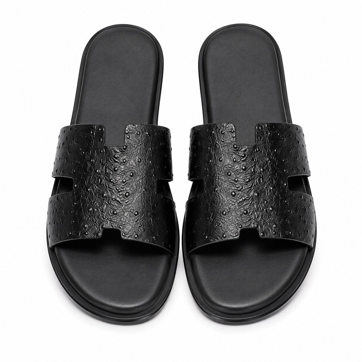 Austin Mens Slippers in Black Ostrich Leather | LUXE & CRATFS
