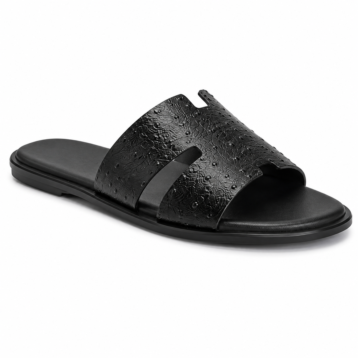 Austin Mens Slippers in Black Ostrich Leather | LUXE & CRATFS