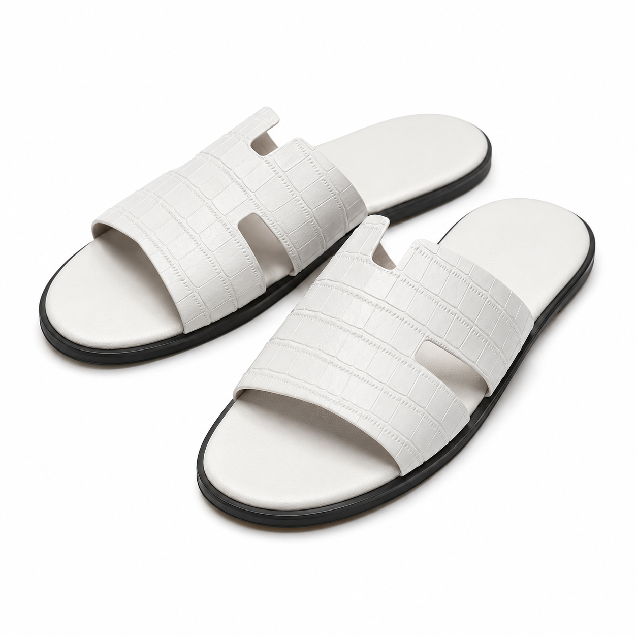 Austin Mens Slippers in White Croco Leather | LUXE & CRATFS