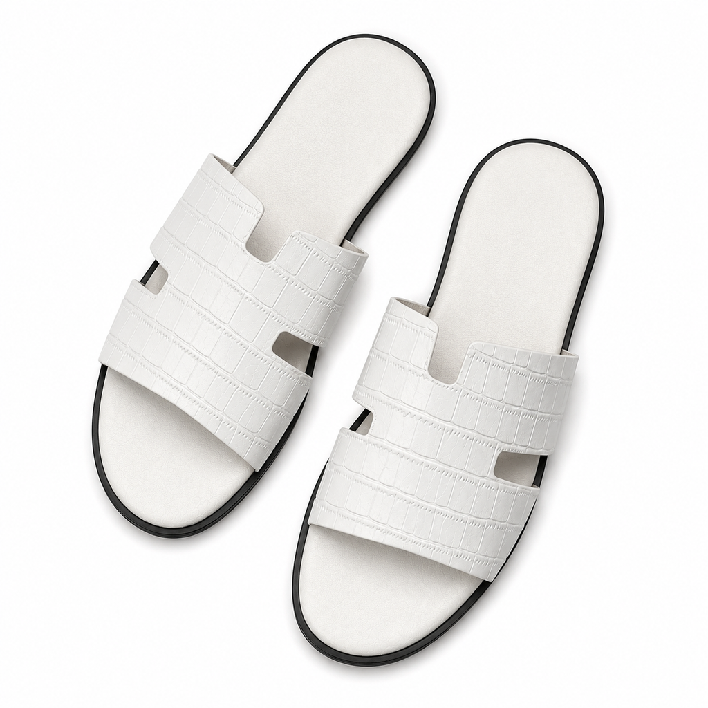 Austin Mens Slippers in White Croco Leather | LUXE & CRATFS