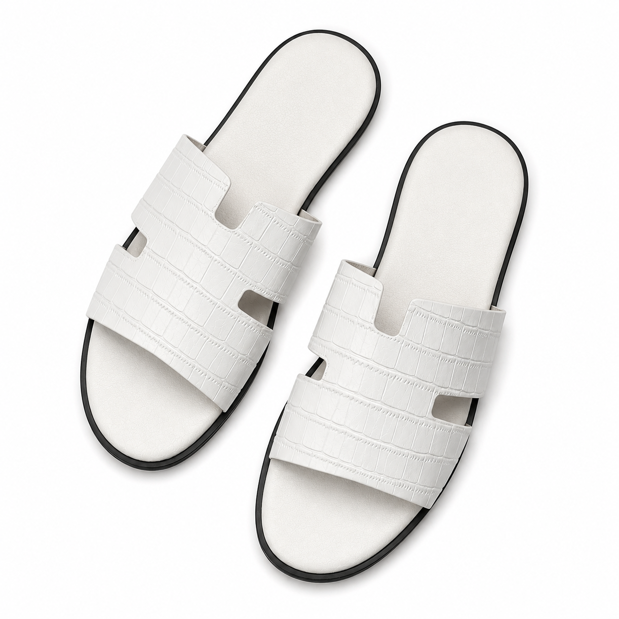 Austin Mens Slippers in White Croco Leather | LUXE & CRATFS
