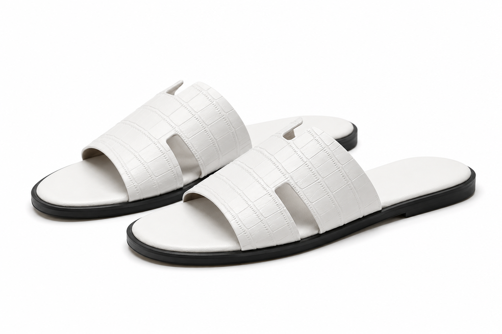 Austin Mens Slippers in White Croco Leather | LUXE & CRATFS