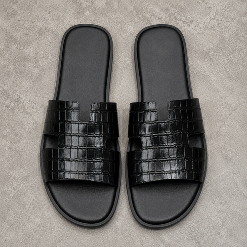 Austin Mens Slippers in Black Croco Leather | LUXE & CRATFS