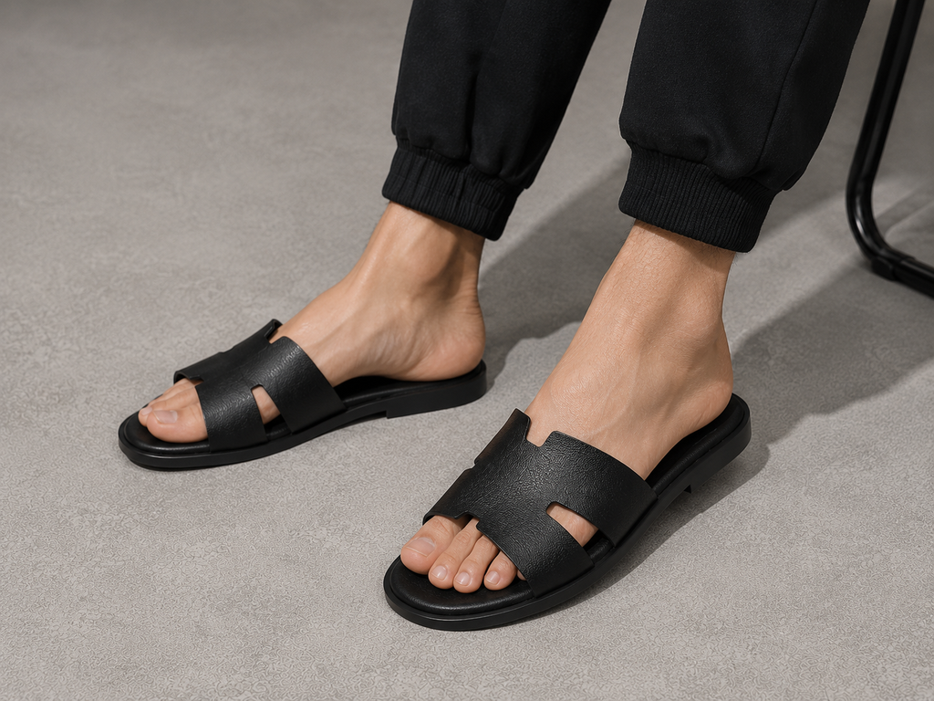 Austin Mens Slippers in Black Milled Leather | LUXE & CRATFS