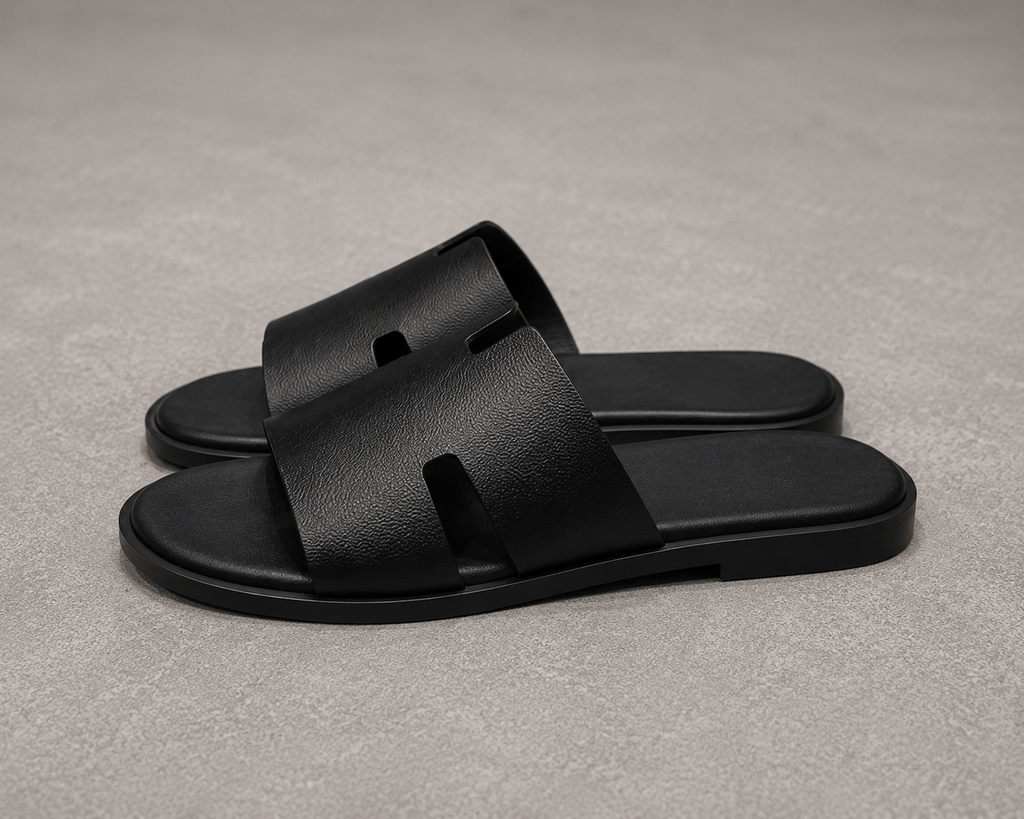 Austin Mens Slippers in Black Milled Leather | LUXE & CRATFS