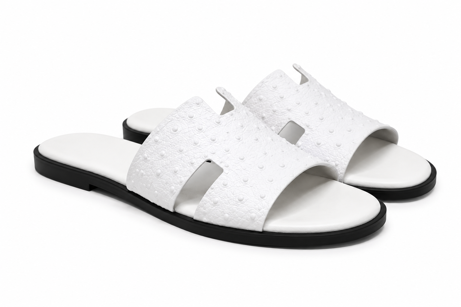 Austin Mens Slippers in White Ostrich Leather | LUXE & CRATFS