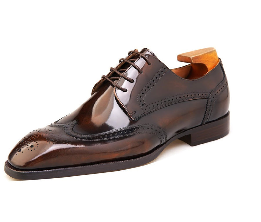 Brown Patent Lace Up Brogue Shoes | LUXE & CRAFT