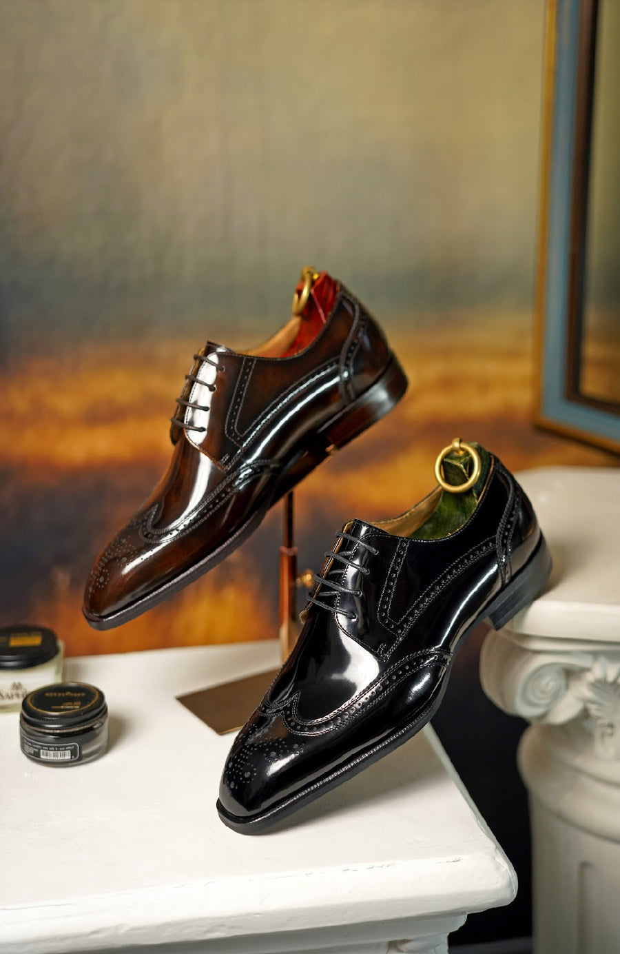 Black Patent Lace Up Brogue Shoes | LUXE & CRAFT