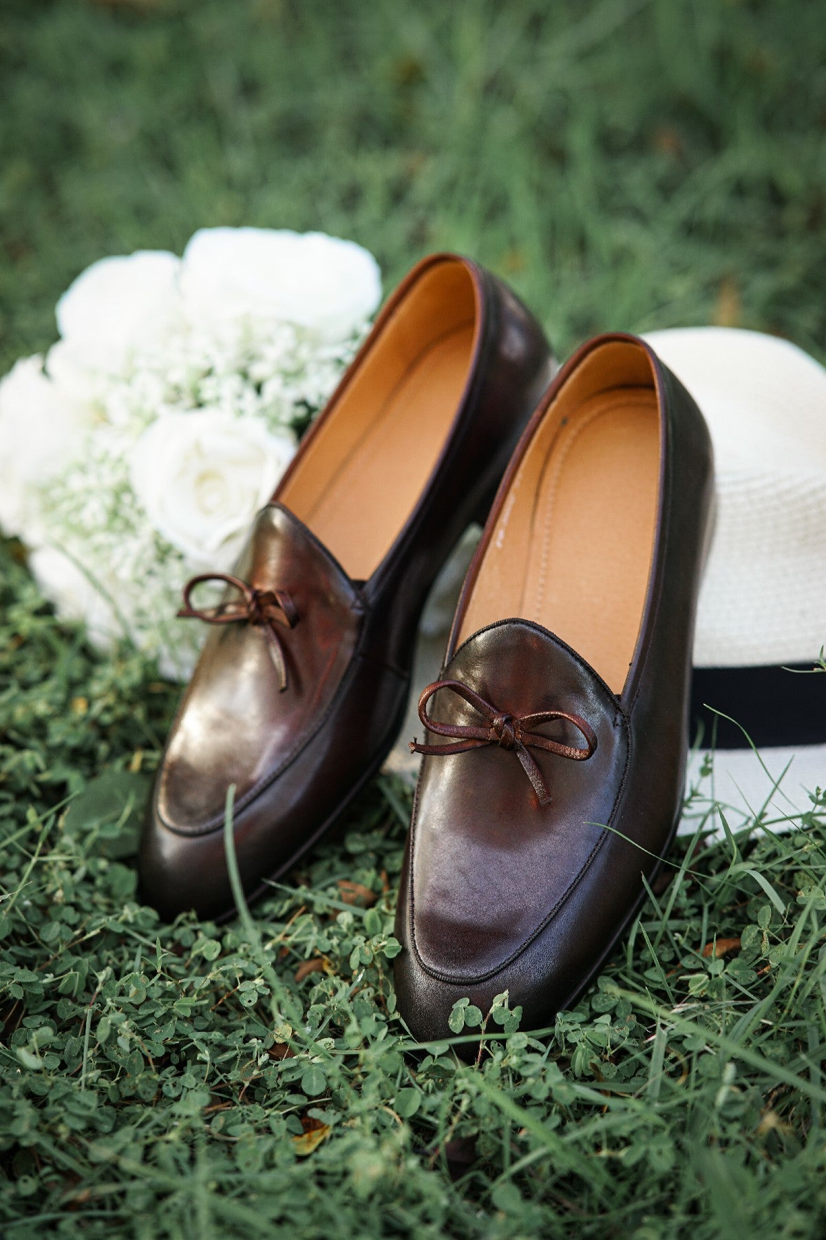 Dark Brown Hand Painted Patina Casual Wedding Tassel Slip On Loafers | LUXE & CRAFT