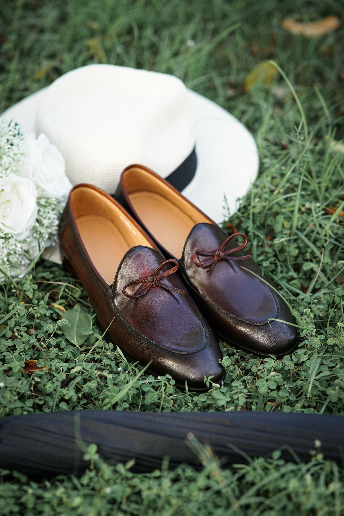 Dark Brown Hand Painted Patina Casual Wedding Tassel Slip On Loafers | LUXE & CRAFT