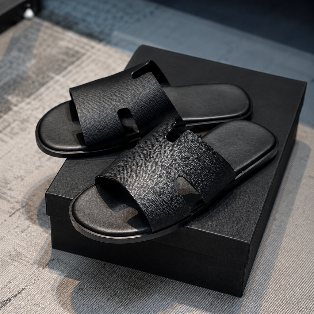 Austin Mens Slippers in Black Milled Leather | LUXE & CRATFS