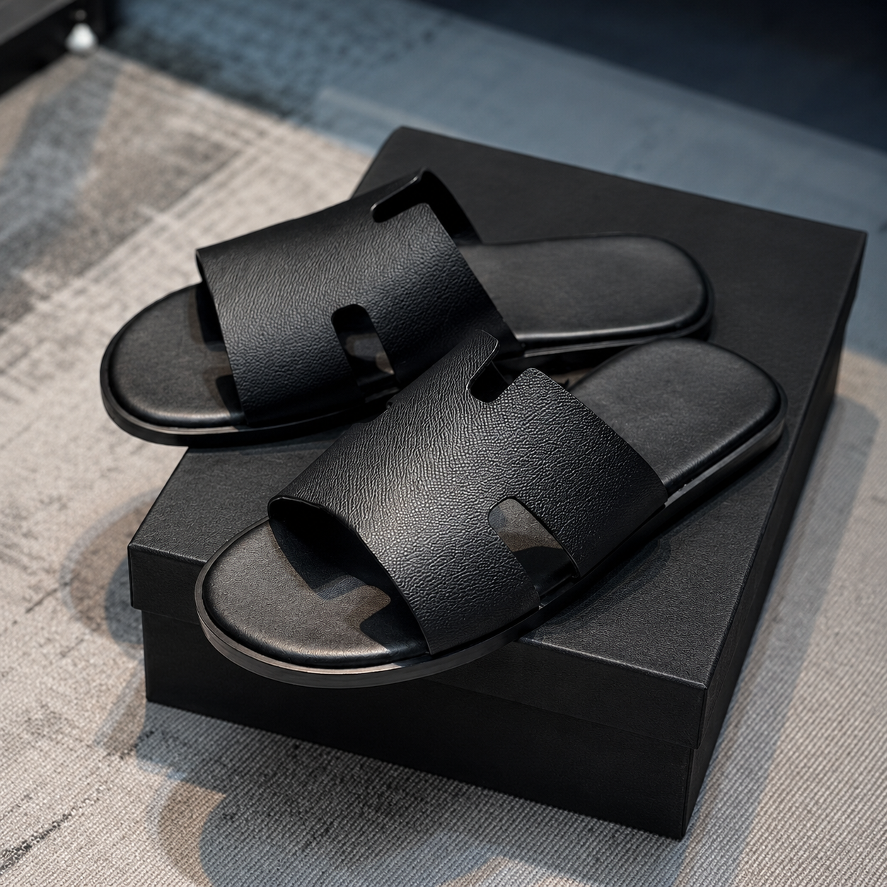 Austin Mens Slippers in Black Milled Leather | LUXE & CRATFS