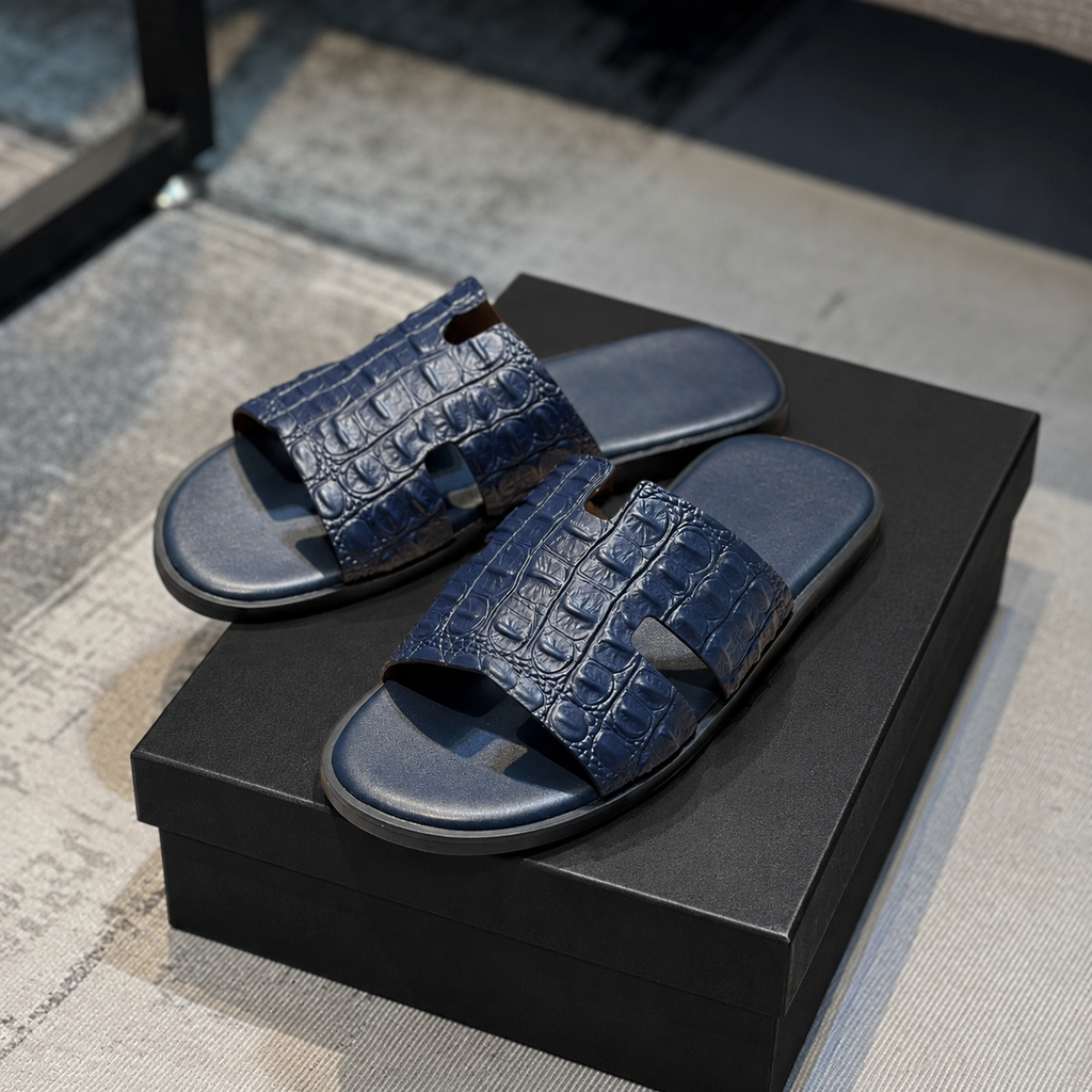 Austin Mens Slippers in Blue Reptile Leather | LUXE & CRATFS