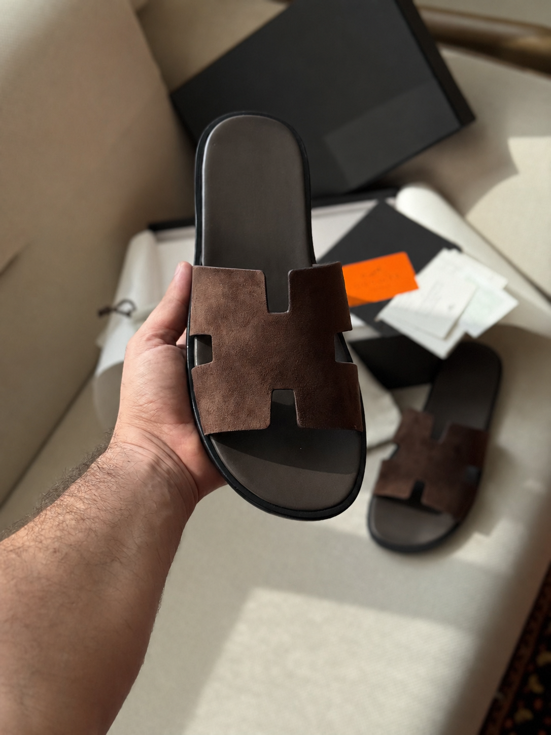 Austin Mens Slippers in Brown Suede Leather