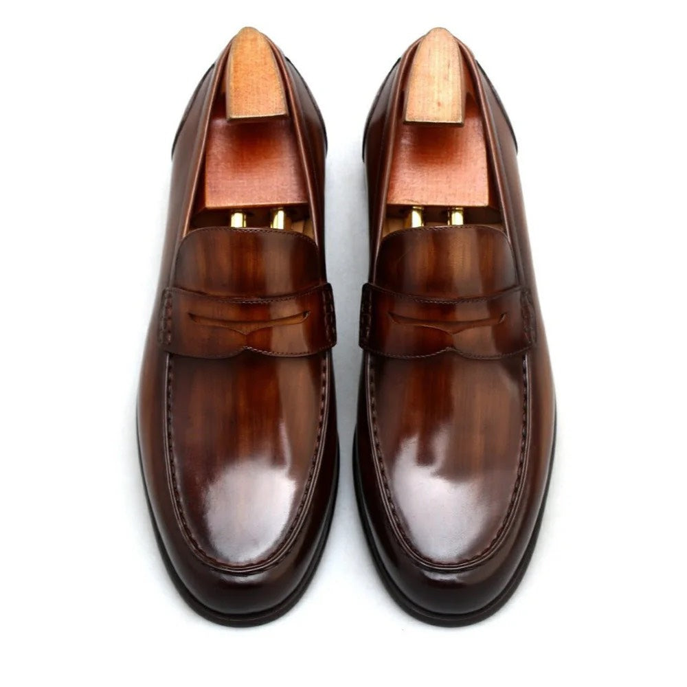 Espresso Tan Brown Penny Loafers  Hand-Painted Luxury | Luxe & Craft