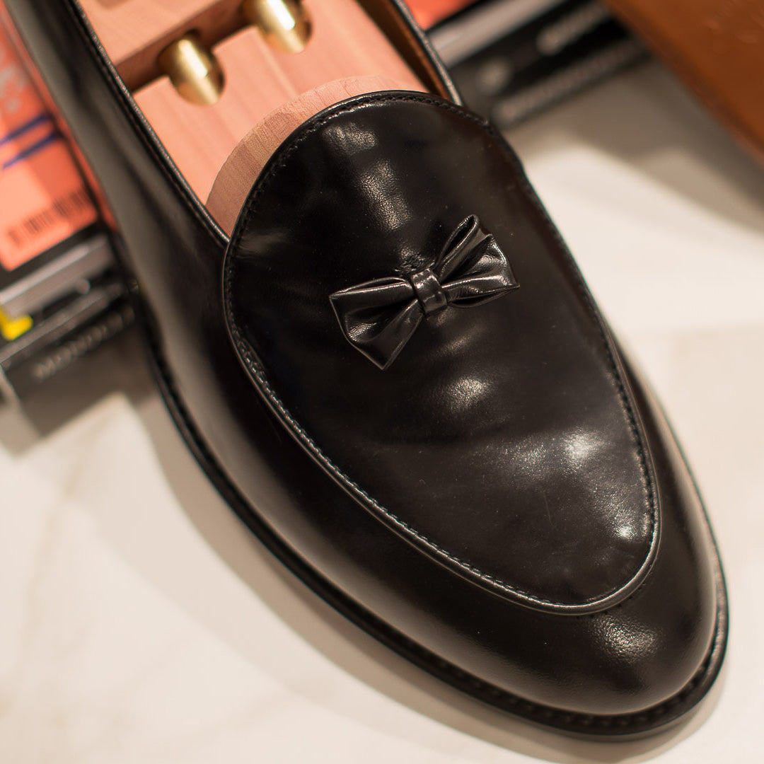 Black Patent Leather Bow Loafers – Formal Slip-On | Luxe & Crafts
