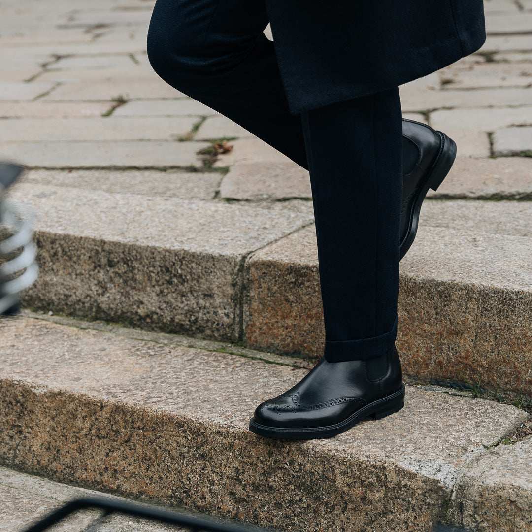 Black Leather Brogue Chelsea Boots -  Handcrafted Elegance | Luxe & Craft