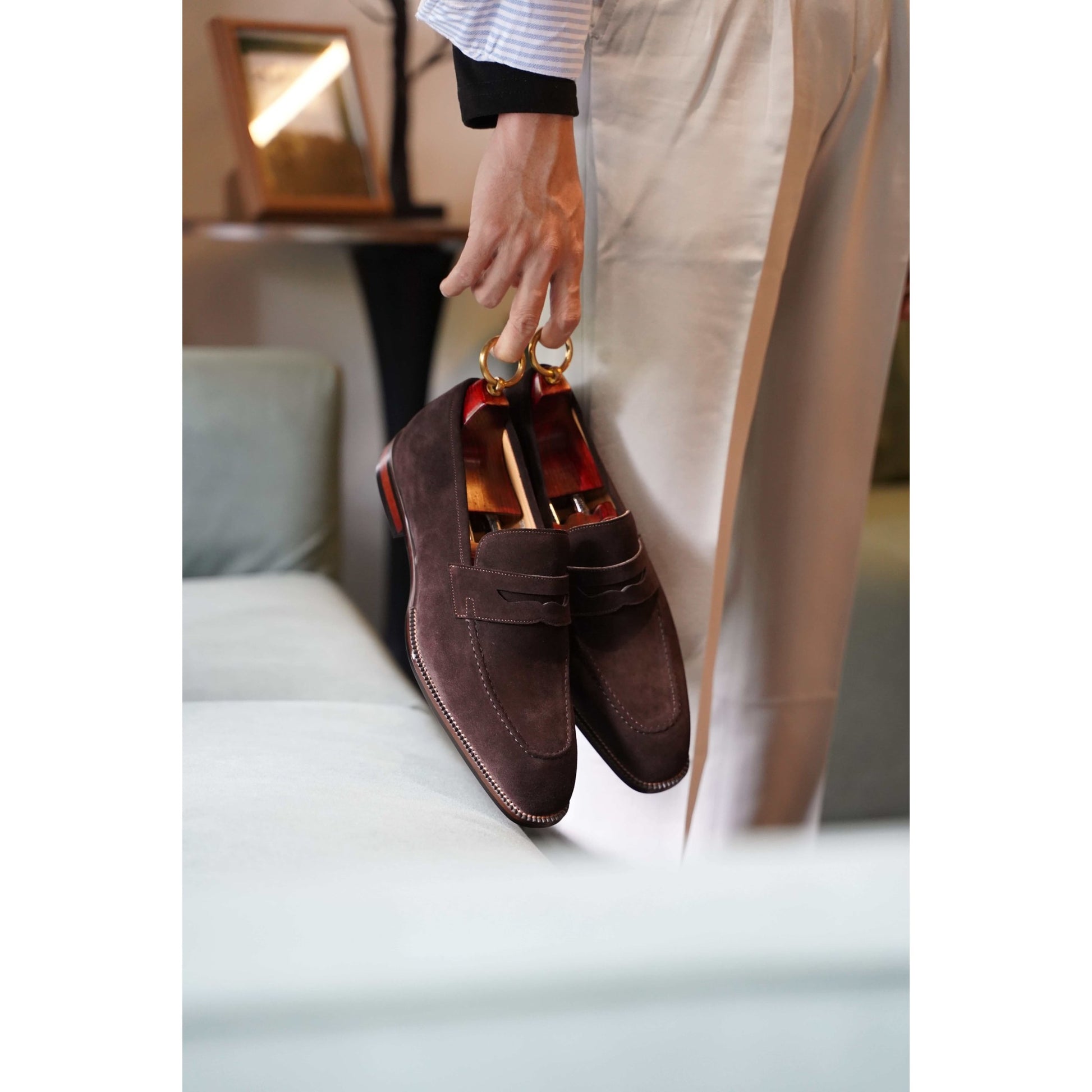 The Derbie Hand-Made Tan Brown Suede Penny Loafers | Luxe & Craft