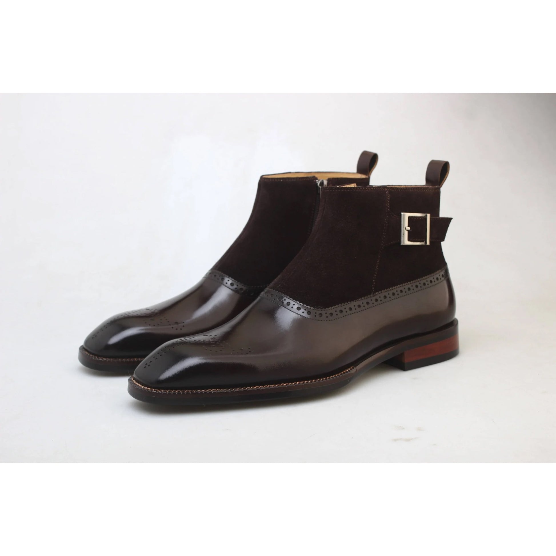 Luxury Buckled Brown Leather and Suede Dress Monk Boots for Men | Luxe & Craft