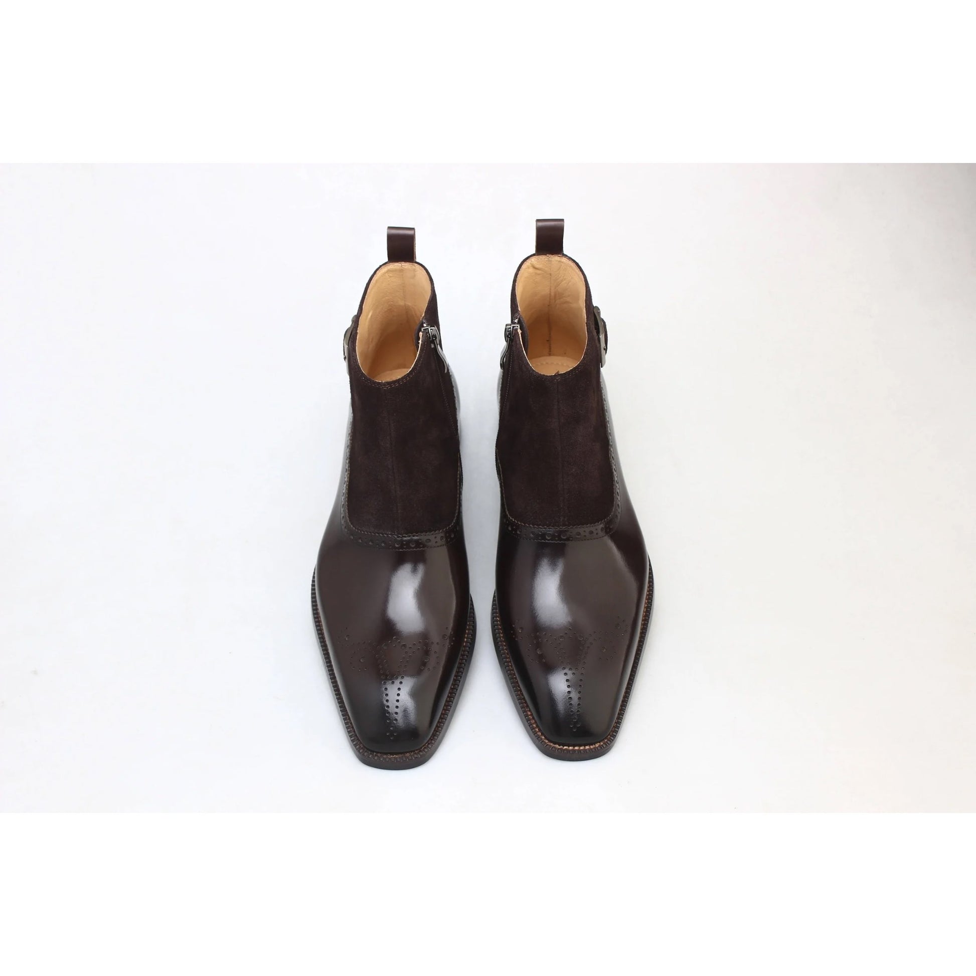 Luxury Buckled Brown Leather and Suede Dress Monk Boots for Men | Luxe & Craft