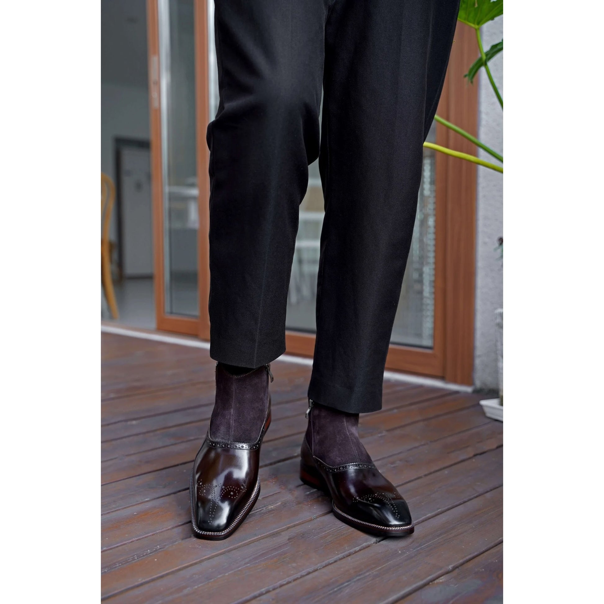 Luxury Buckled Brown Leather and Suede Dress Monk Boots for Men | Luxe & Craft