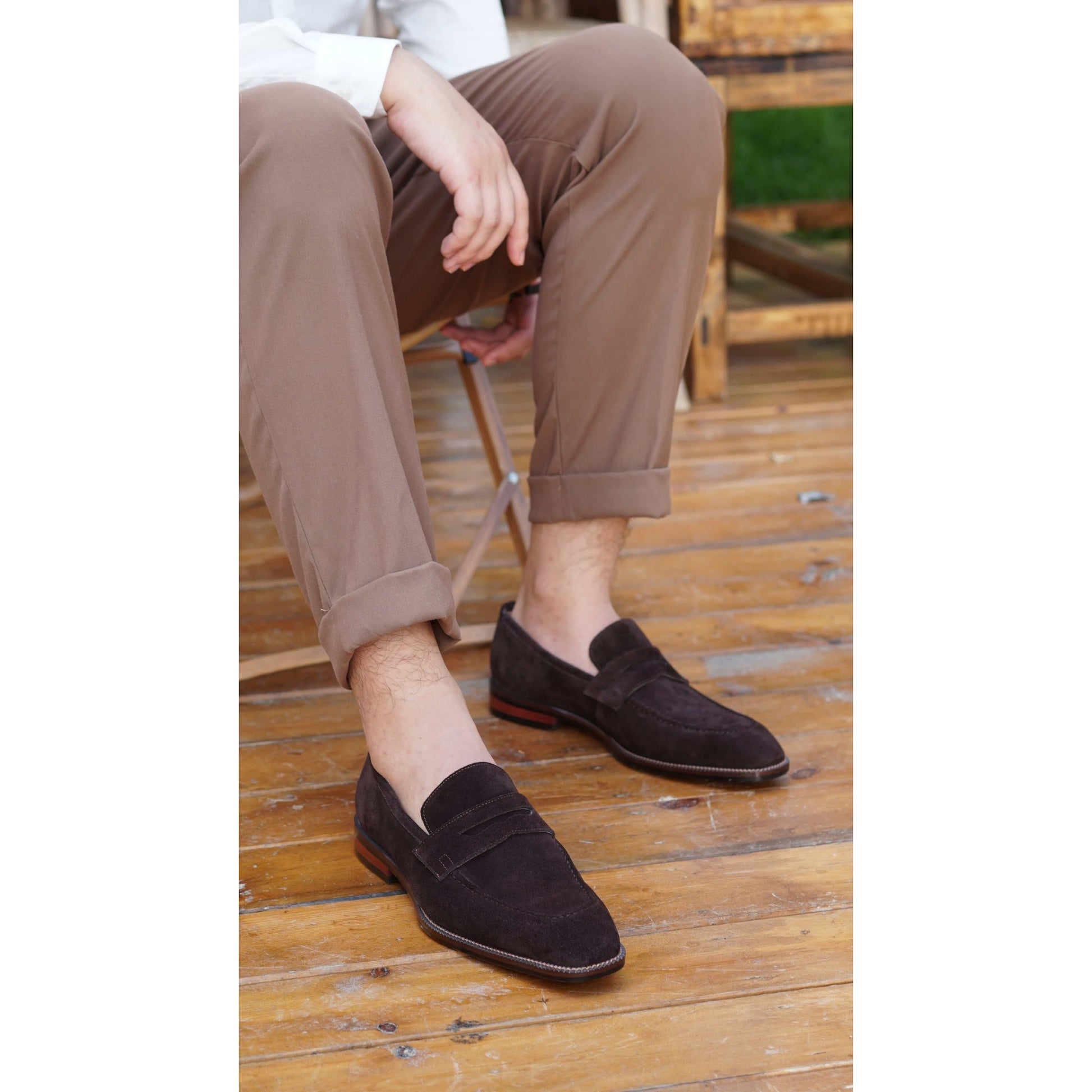 The Derbie Hand-Made Tan Brown Suede Penny Loafers | Luxe & Craft