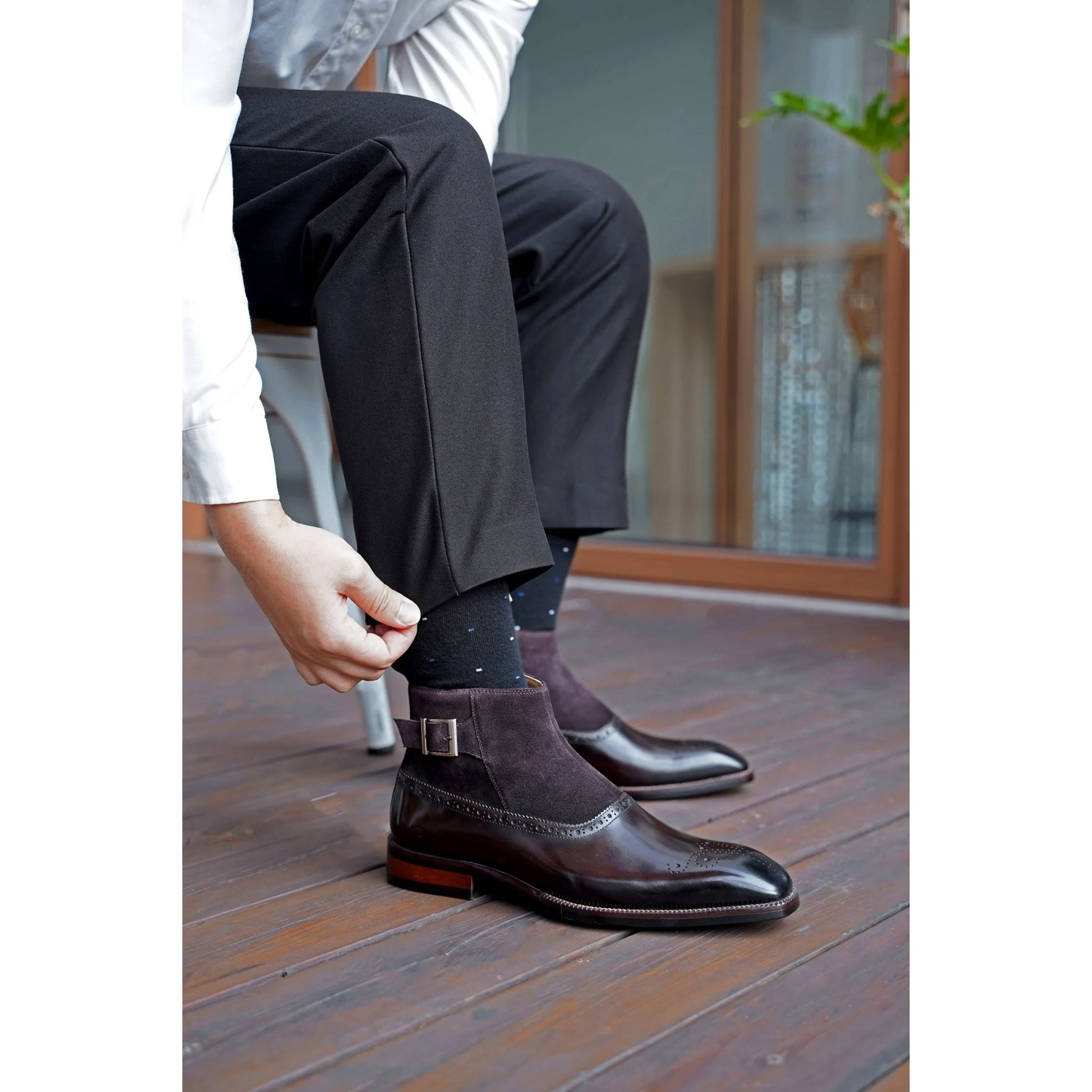 Luxury Buckled Brown Leather and Suede Dress Monk Boots for Men | Luxe & Craft