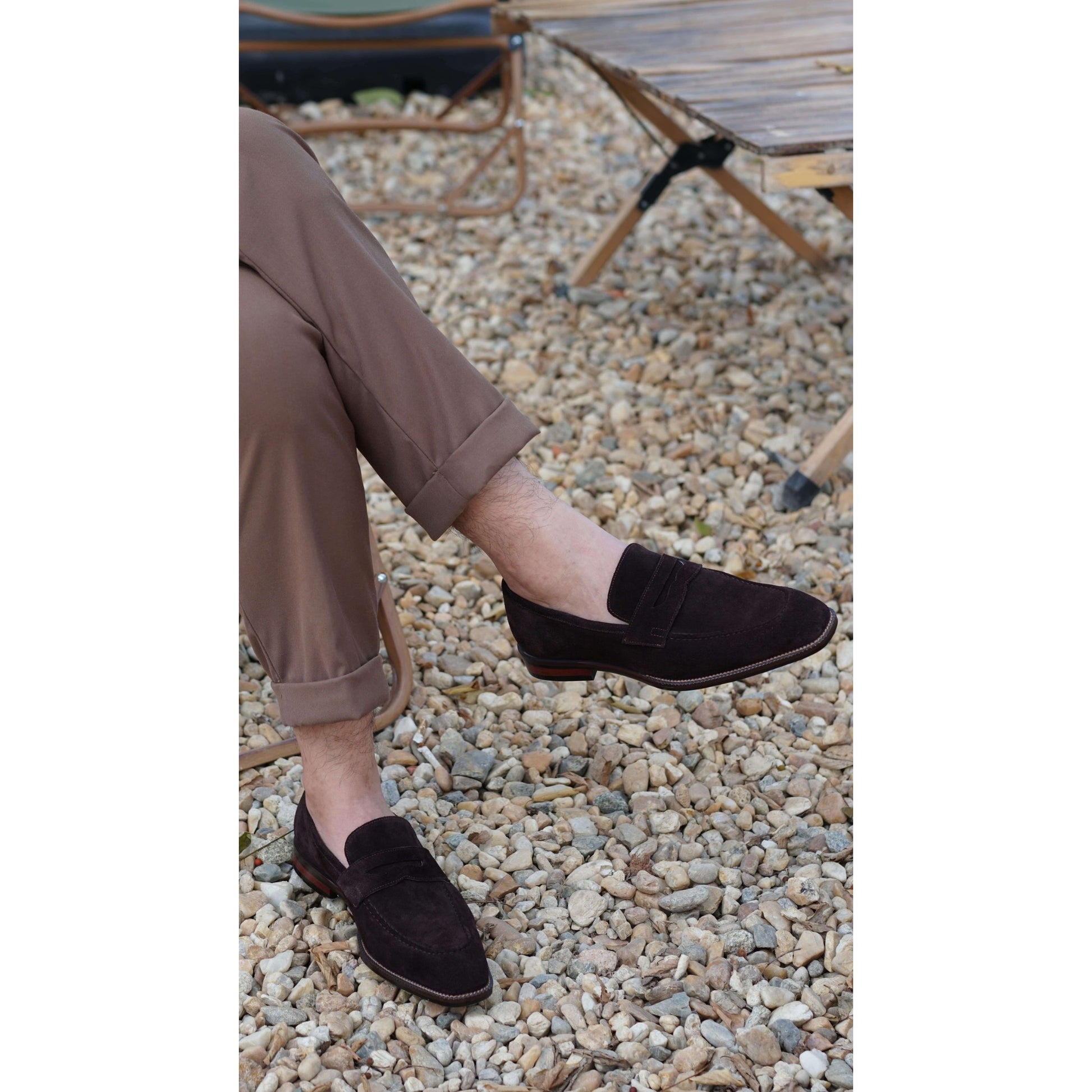 The Derbie Hand-Made Tan Brown Suede Penny Loafers | Luxe & Craft