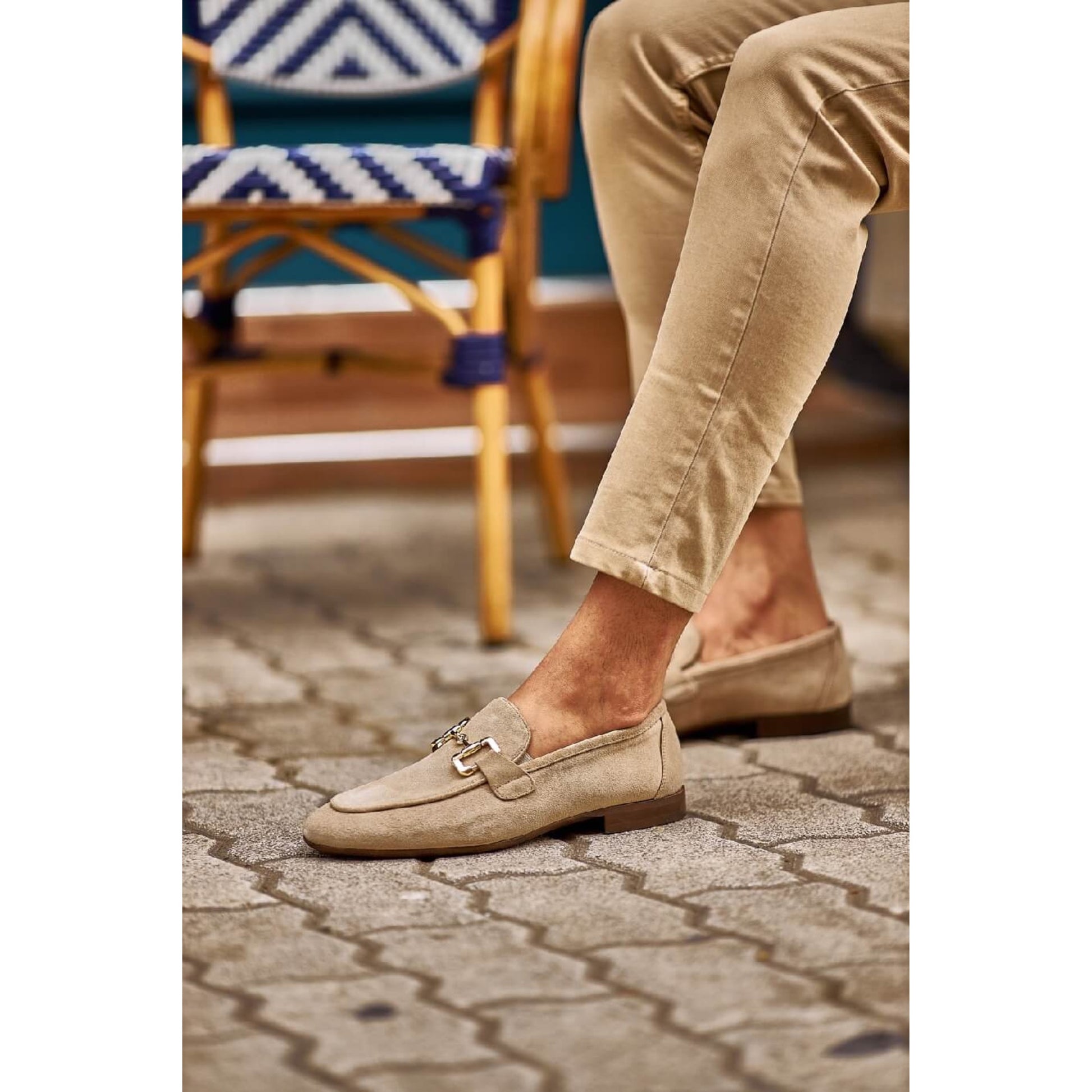Handmade Beige Suede Loafers for Men – Gold Bit Detail| Luxe & Craft