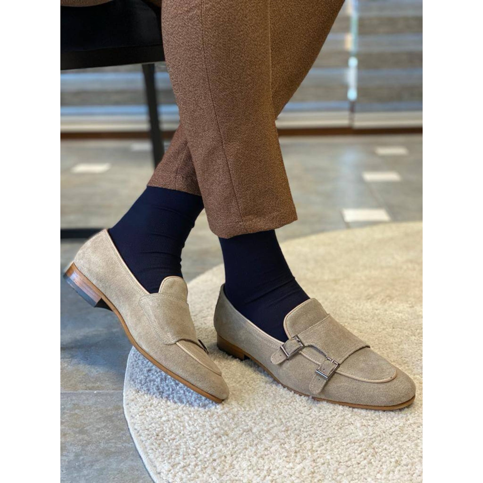 The Monk Strap Double Buckle Beige Shoe | Luxe & Craft