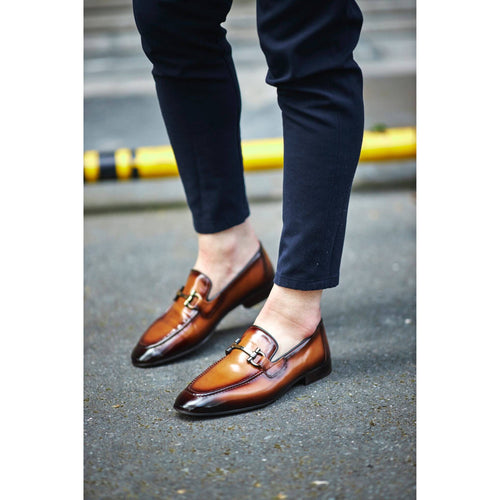 Bespoke Brown Patina Loafers – Gold Accent, Handmade | Luxe & Craft