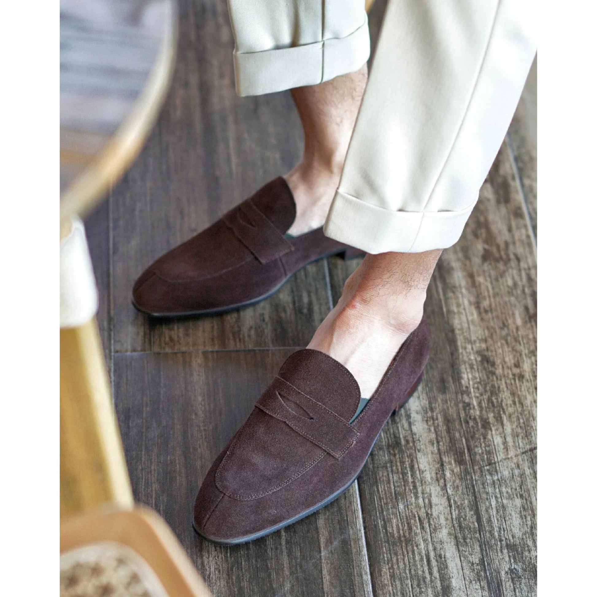 The Hand-Made Dark Brown Suede Penny Loafers | Luxe & Craft