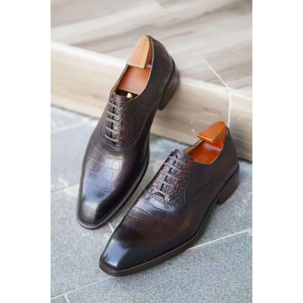 Brown Croco Embossed Dress Shoe | Luxe & Craft