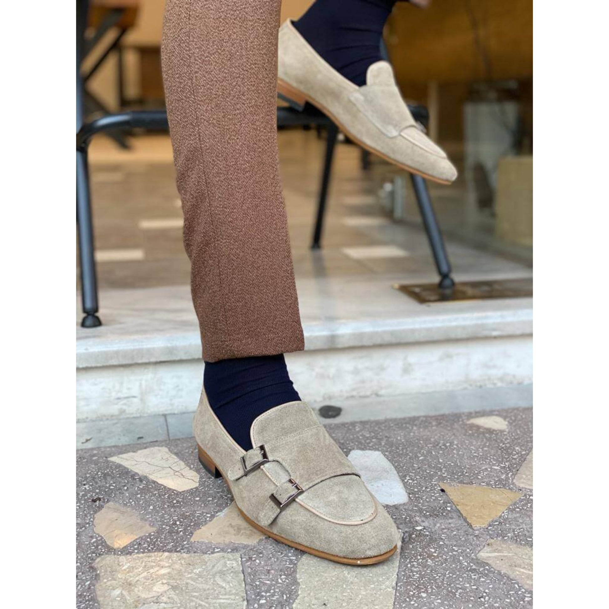 The Monk Strap Double Buckle Beige Shoe | Luxe & Craft