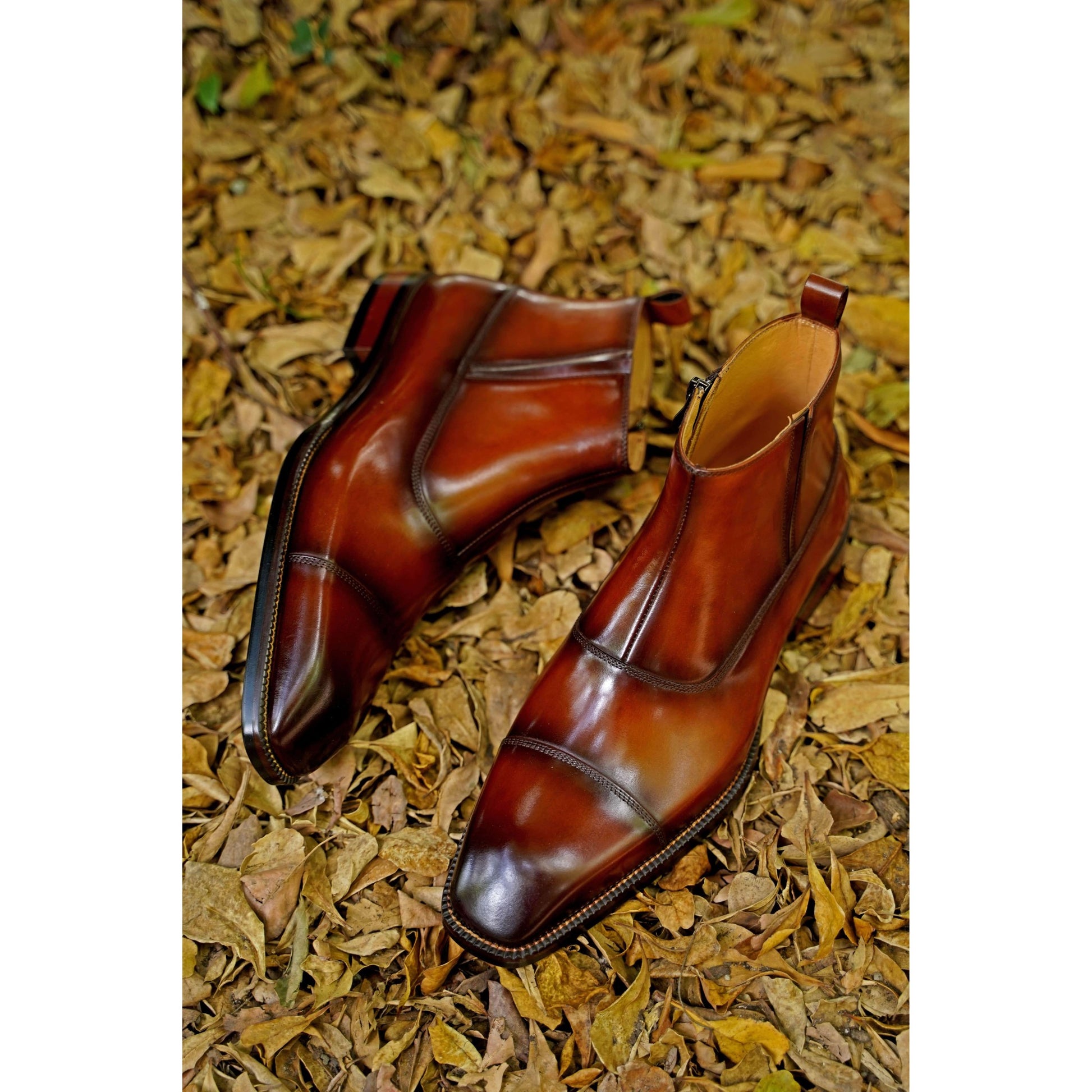 Elegant Men’s Leather Boots – Square Toe with Rich Patina Black | Luxe & Craft