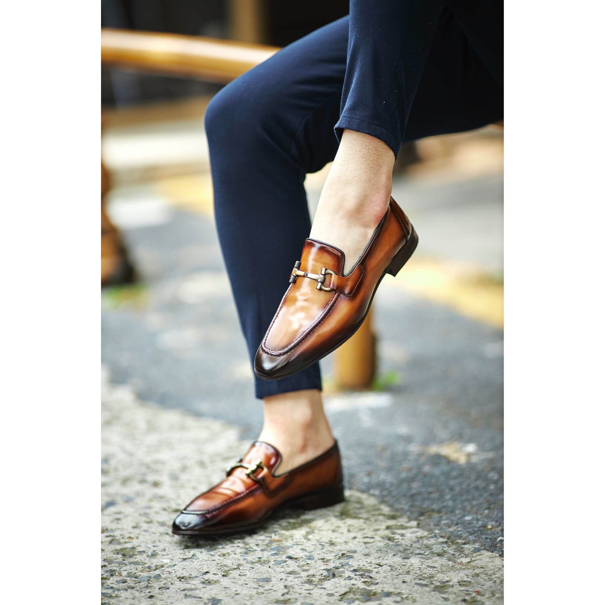 Bespoke Blue Patina Loafers – Gold Accent, Handmade | Luxe & Craft