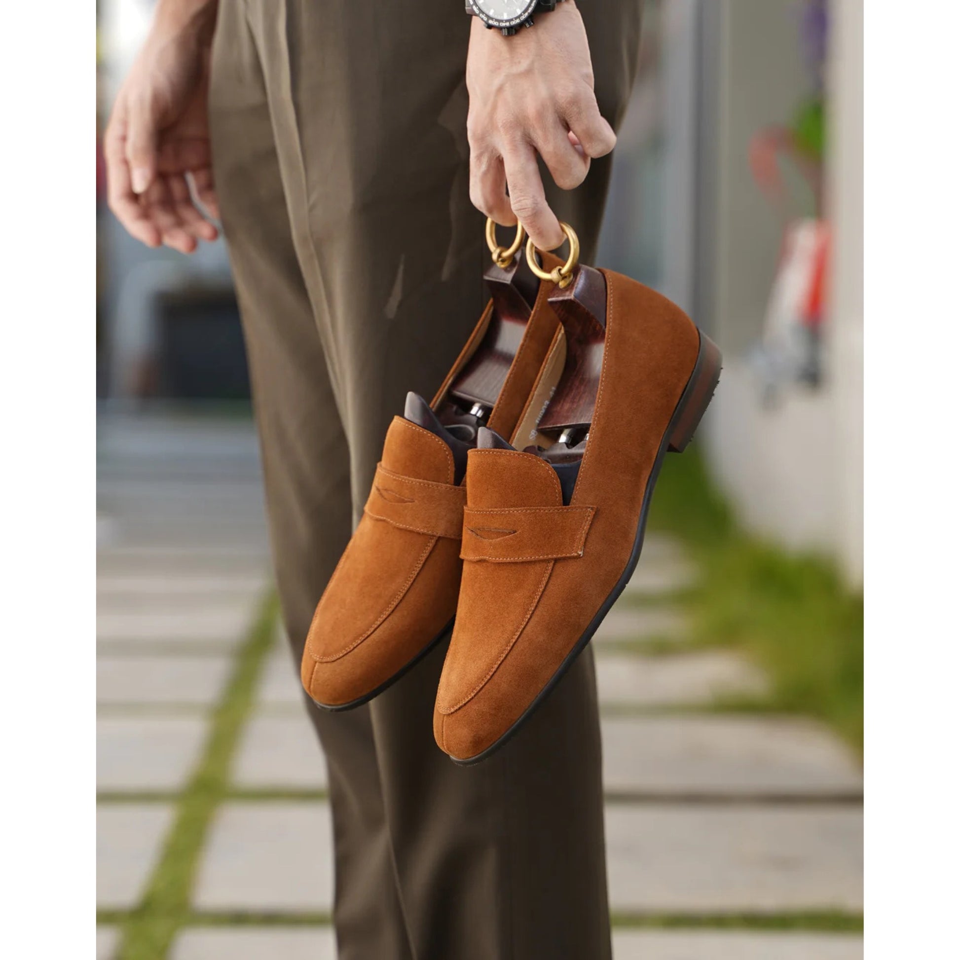 The Hand-Made Tan Brown Suede Penny Loafers | Luxe & Craft