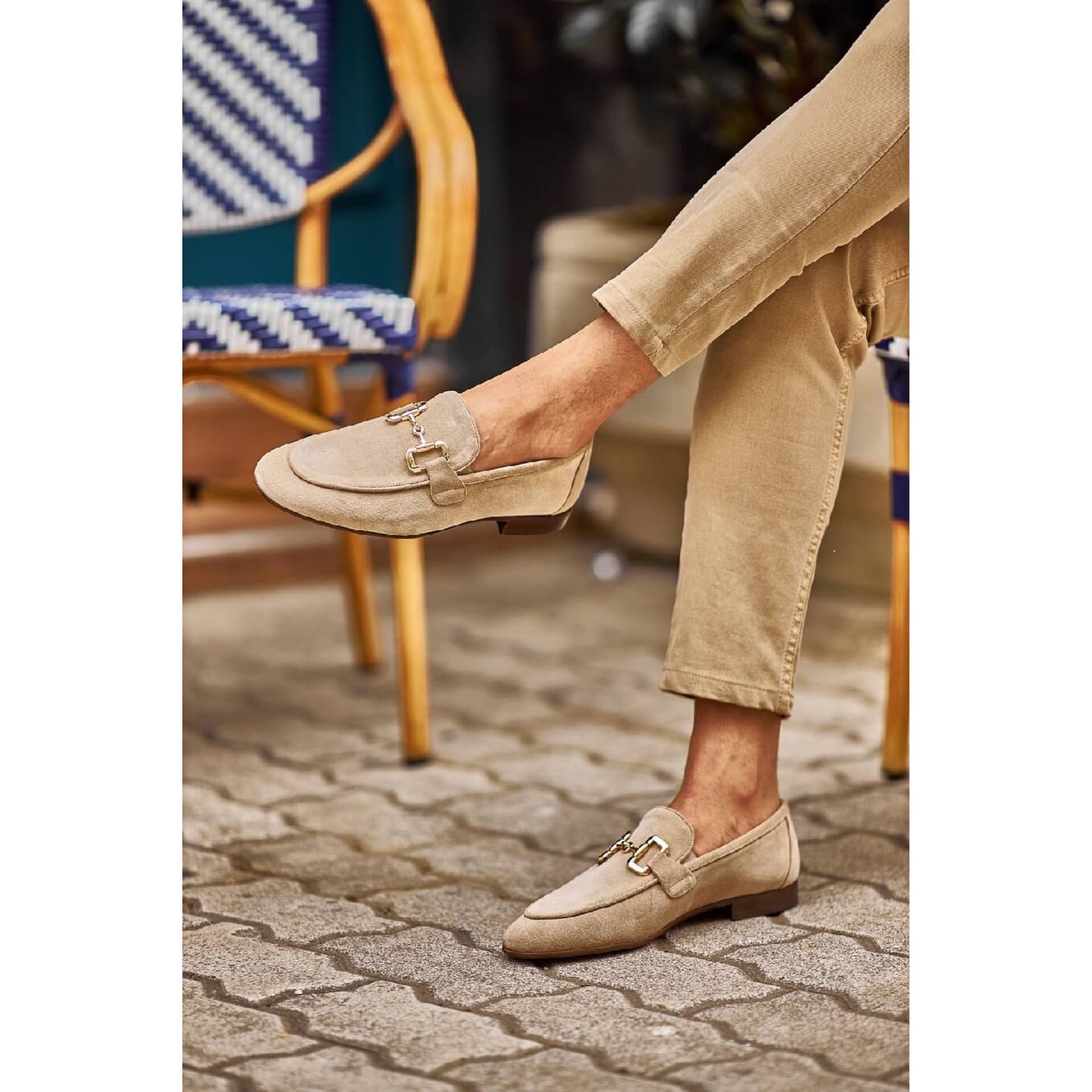 Handmade Beige Suede Loafers for Men – Gold Bit Detail| Luxe & Craft